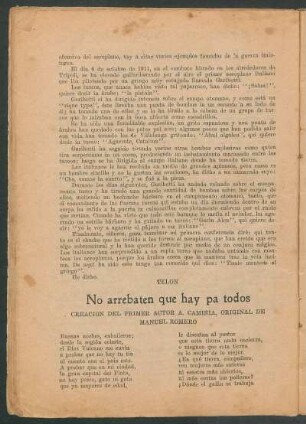 No arrebaten que hay pa' todos : Creación del primer actor A. Camiñia, original de Manuel Romero