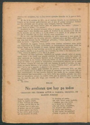 No arrebaten que hay pa' todos : Creación del primer actor A. Camiñia, original de Manuel Romero