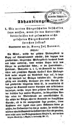 Wie werden Bürgerschulen beschaffen seyn müssen, wenn sie den Unterrichtbedürfnissen des gesammten nichtgelehrten Bürgerstandes entsprechen sollen? : (Schluss.(