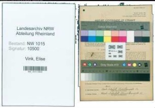 Entnazifizierung Elise Vink , geb. 11.02.1899 (Kauffrau)