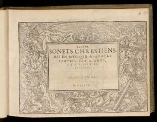Guillaume [Girolamo] Boni: Sonets chrestiens ... a quatre parties ... Second livre. Bassus