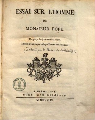 Essai Sur L'Homme De Monsieur Pope
