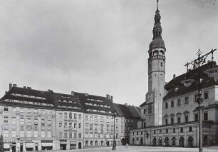Bautzen, Hauptmarkt, Ansicht mit Rathaus und Patrizierhäusern