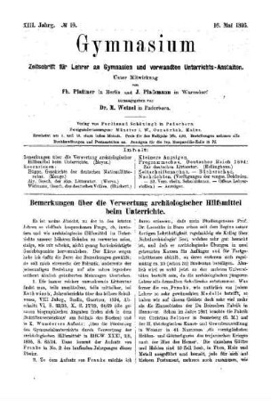 Bemerkungen über die Verwertung archäologischer Hilfsmittel beim Unterrichte