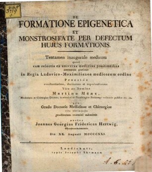De formatione epigenetica et monstrositate per defectum huius formationis : tentamen inaugurale medicum