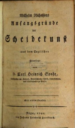 Wilhelm Nicholsons Anfangsgründe der Scheidekunst