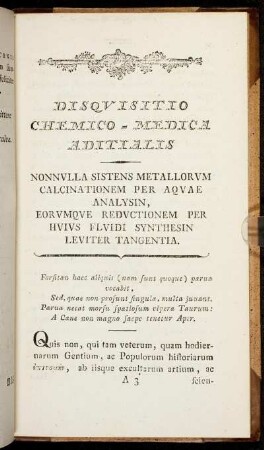 Disquisitio Chemico-Medica Aditialis