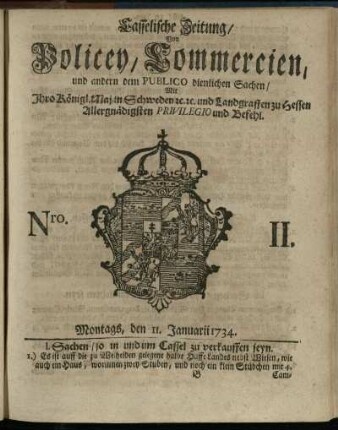 Nro. II, Montags, den 11. Januarii 1734