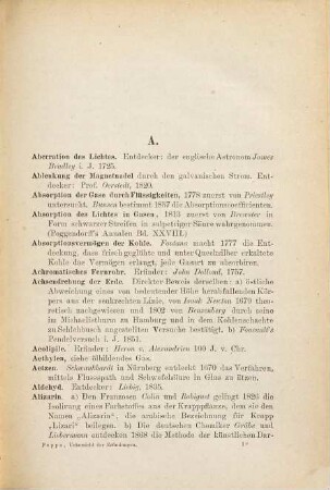 Alphabetisch-chronologische Uebersicht der Erfindungen, Entdeckungen und Fortschritte auf dem Gebiete der Physik, Chemie, Mechanik und industriellen Technik : von den ältesten Zeiten bis auf unsere Tage