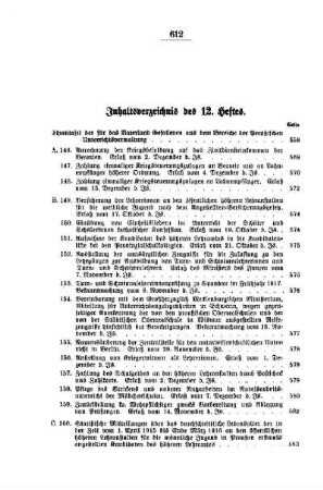 Inhaltsverzeichnis des 12. Heftes