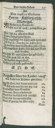 Register über die Lieder/ auff die Zahl der Blätter gerichtet.