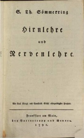S. Th. Sömmering Hirnlehre und Nervenlehre
