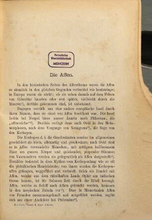 Thiere des classischen Alterthums in culturgeschichtlicher Beziehung