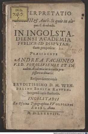 Interpretatio L. I. II. III. et Auth. Si quis in aliquo. C. de edendo