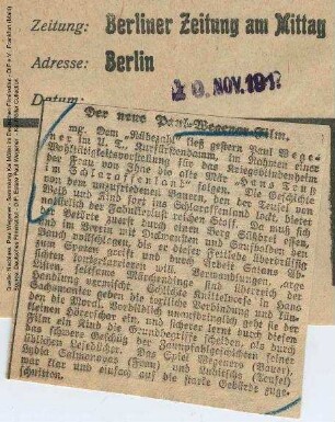 Kritik aus Berliner Zeitung am Mittag (20.11.1917).