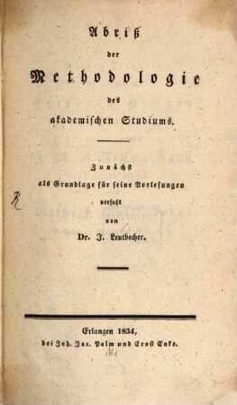 Abriß der Methodologie des akademischen Studiums