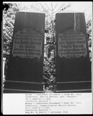 Grabstein der Emilie Baruch (gestorben 1901.03.21) (geborene Gatzert) und des Commerzienrates Moritz Baruch (gestorben 1925.07.09