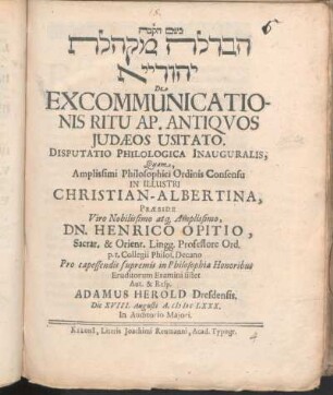 [...] De Excommunicationis Ritu Ap. Antiquos Judaeos Usitato : Disputatio Philologica Inauguralis