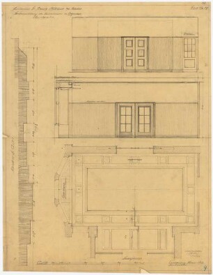 Familienhaus für Dr. Bondy an der Rehwiese, Berlin-Nikolassee: Speisezimmer: Grundriss, 2 Schnitte 1:20
