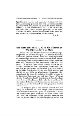 Das erste Jahr im D.L.E.H. für Mädchen zu Wald-Sieversdorf i. d. Mark