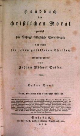 Johann Michael Sailer's sämmtliche Werke, 13. Theologische Schriften: Handbuch der christlichen Moral ; 1