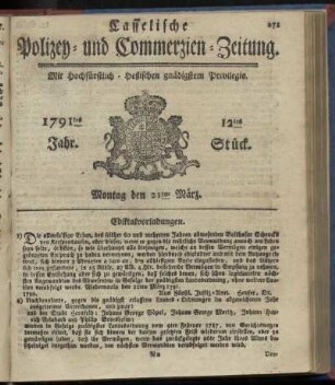 12tes Stueck, Montag den 21ten Maerz. 1791