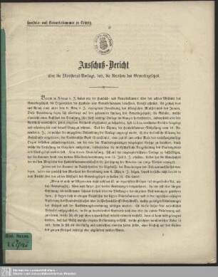 Ausschuss-Bericht über die Ministerial-Vorlage, betr. die Revision des Gewerbegesetzes