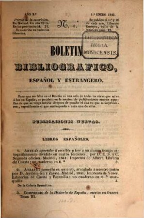 Boletín bibliográfico español y estranjero. 3. 1842