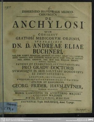 Dissertatio Inauguralis Medico-Chirurgica De Anchylosi