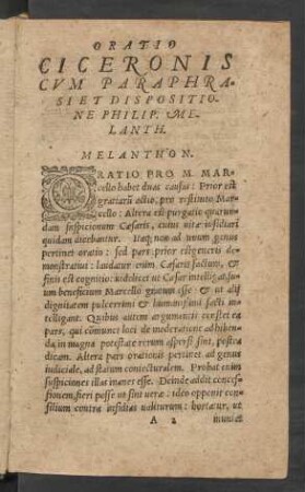 Oratio Ciceronis Cum Paraphrasi et Dispositione Philip. Melanth.