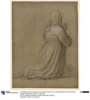 Rückenansicht einer knienden Frau im Gebet (Studie für die Gestalt der Heiligen Katharina)