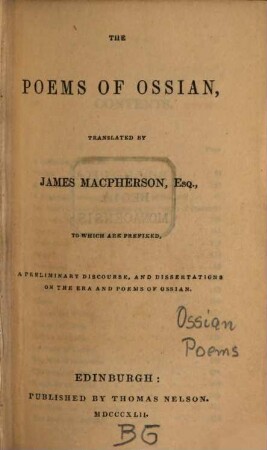 The Poems of Ossian, translated by James Macpherson