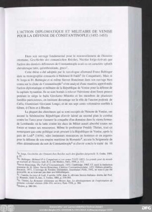 L'Action Diplomatique Et Militaire De Venise Pour La Défense De Constantinople (1452-1453)