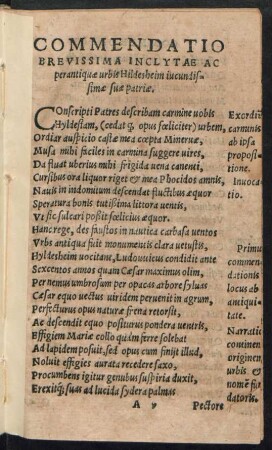Commendatio Brevissima Inclytae Ac per antiquae urbis Hildesheim iucudissimae suae patriae.