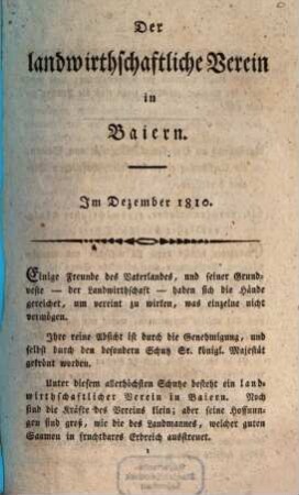 Der Landwirthschaftliche Verein in Baiern : am Schluße d. Septembers .... 1810