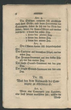 Tit. III. Was bey dem Ausmarsch der Compagnie zu observiren ist