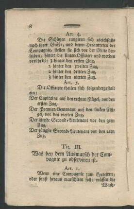 Tit. III. Was bey dem Ausmarsch der Compagnie zu observiren ist