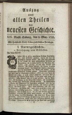 XIX. Nachl. Coburg, den 8. May, 1756.