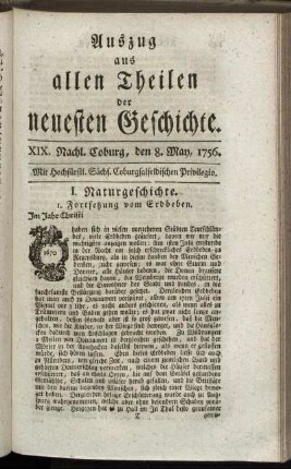 XIX. Nachl. Coburg, den 8. May, 1756.