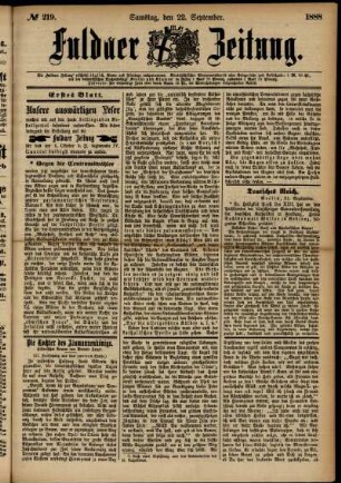 Erste Ausgabe vom Samstag, den 22. September 1888.