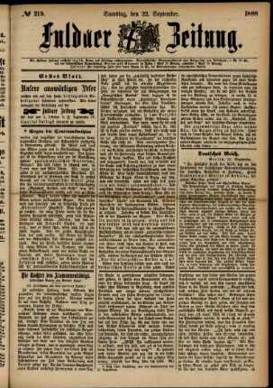 Erste Ausgabe vom Samstag, den 22. September 1888.