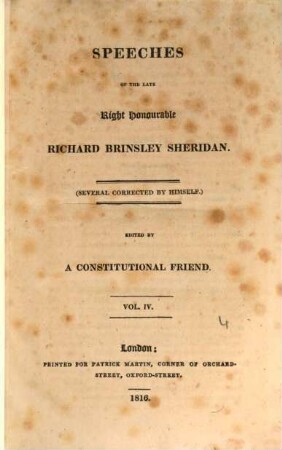 Speeches of the late Right Honourable Richard Brinsley Sheridan, 4