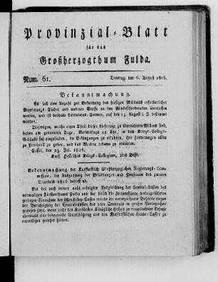 Num. 61., Ausgabe vom 6. August 1816