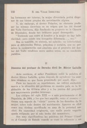 II - Discurso del profesor de Derecho Civil Dr. Héctor Lafaille