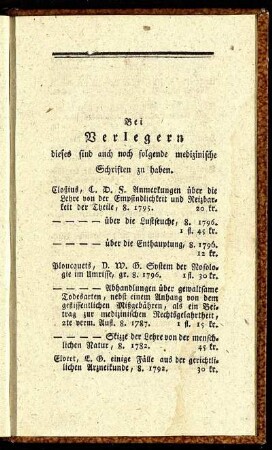 Bei Verlegern dieses sind auch noch folgende medizinische Schriften zu haben.