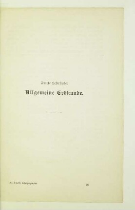 Dritte Lehrstufe: Allgemeine Erdkunde