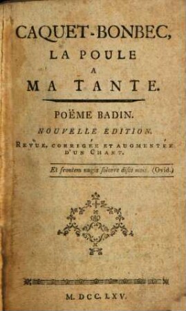 Caquet-Bonbec, la Poule à ma tante : Poëme