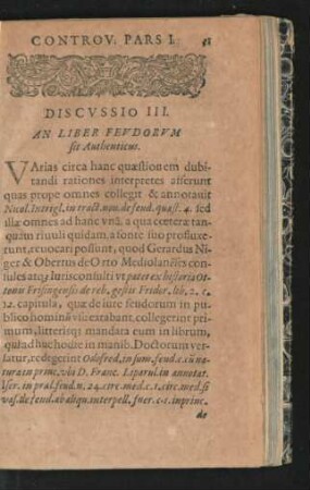 Discussio III. An Liber Feudorum sit Authenticus.