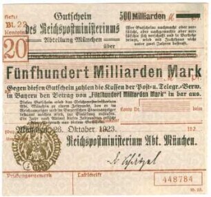 Geldschein / Notgeld, 500 Milliarden Mark, 26.10.1923