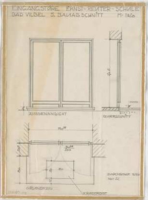 Grund, Peter; Bad Vilbel; Ernst Reuter Schule - 5. Bauabschnitt, Eingangstüre (Ansicht; Grundriss; Schnitt)